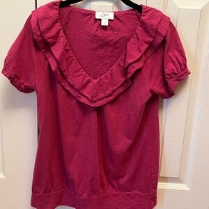 LOFT Women's Fuchsia Ruffle Blouse
